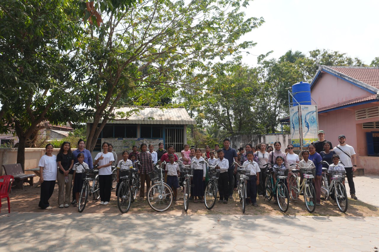 Students with their new bicycles at Sophy Primary School