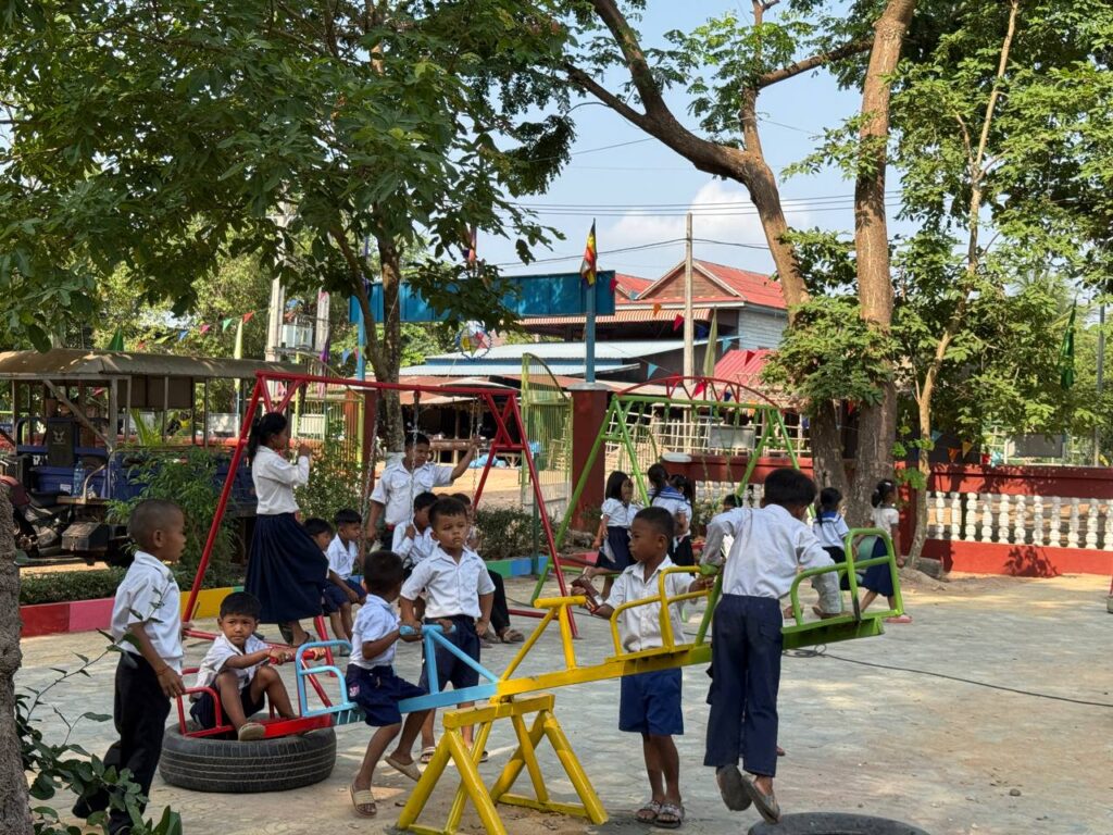 Children playing on the renovated playground